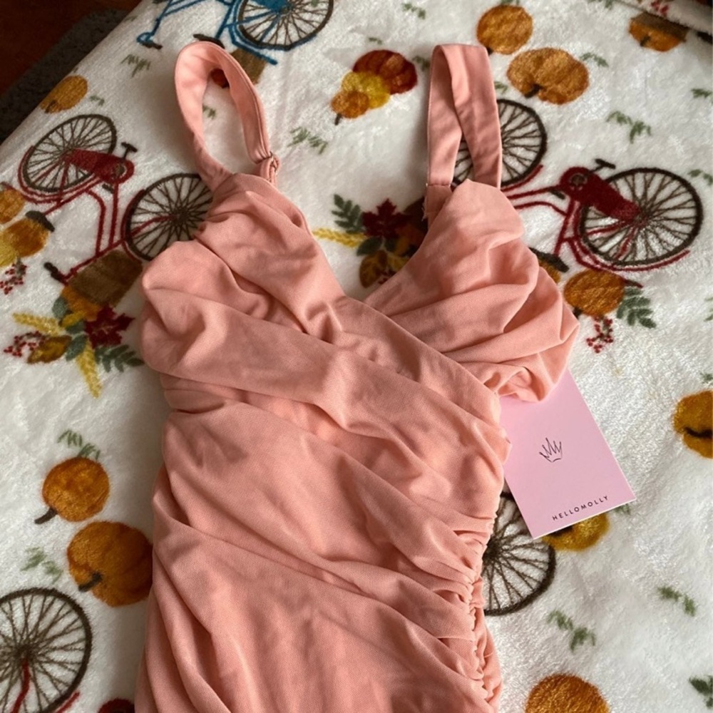 Hello Molly Pink Ruched Midi Dress Size XS